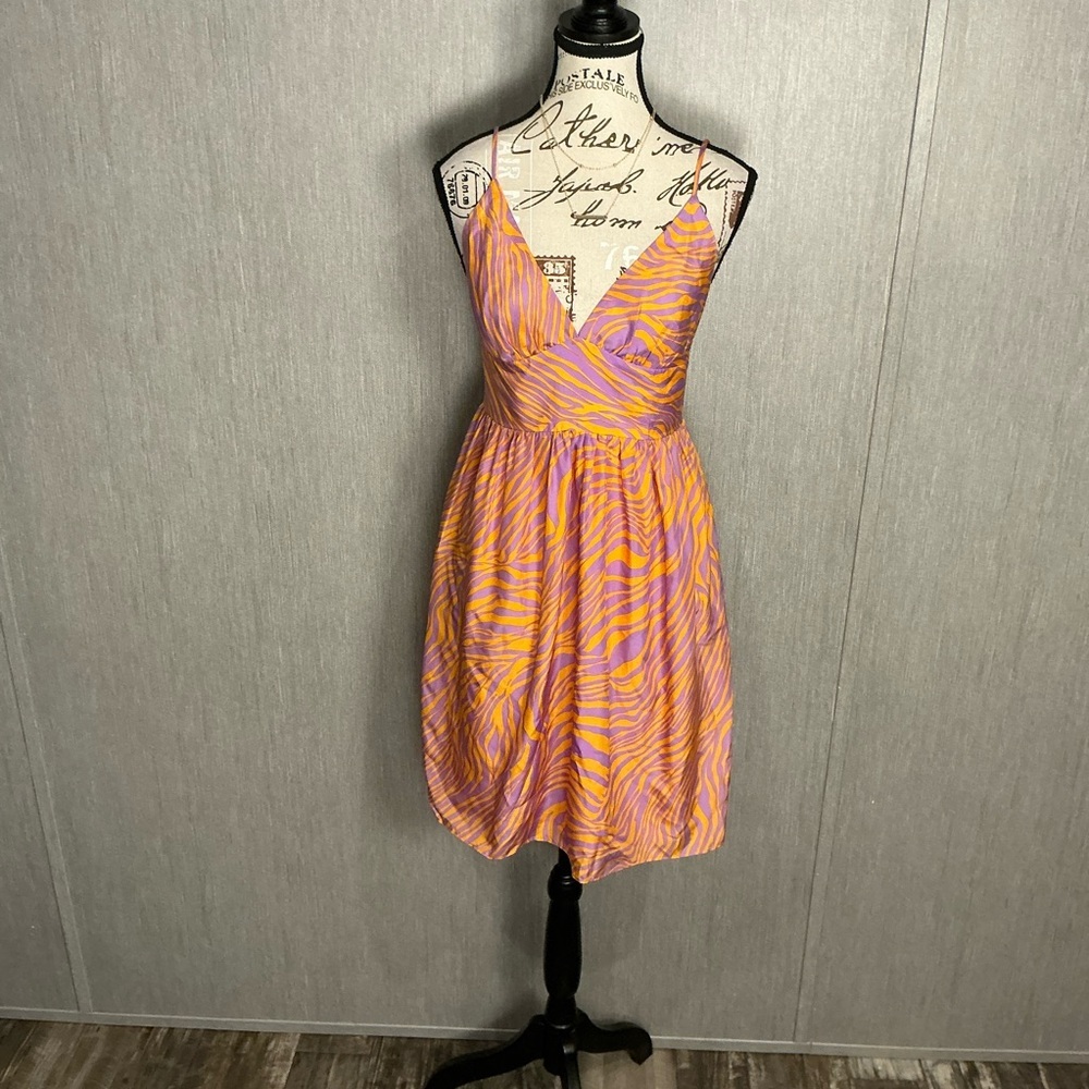 Milly Silk Orange and Purple Mini Dress Size 4